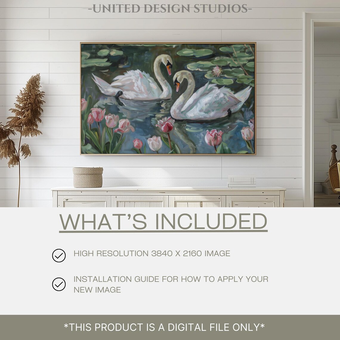 Spring Swan Oil Painting, Neutral Farmhouse Art - Image 2