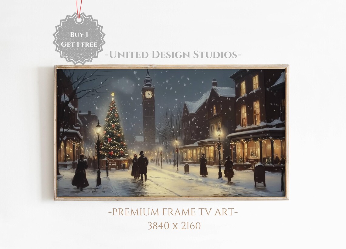 Snowy Winter Night City Christmas Art Print