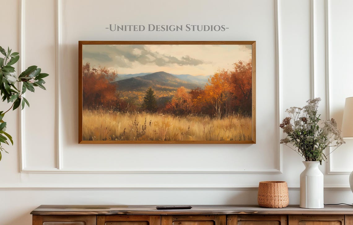 Golden Fall Mountain Meadow Autumn Trees Blue Peaks Landscape Poster - Image 3