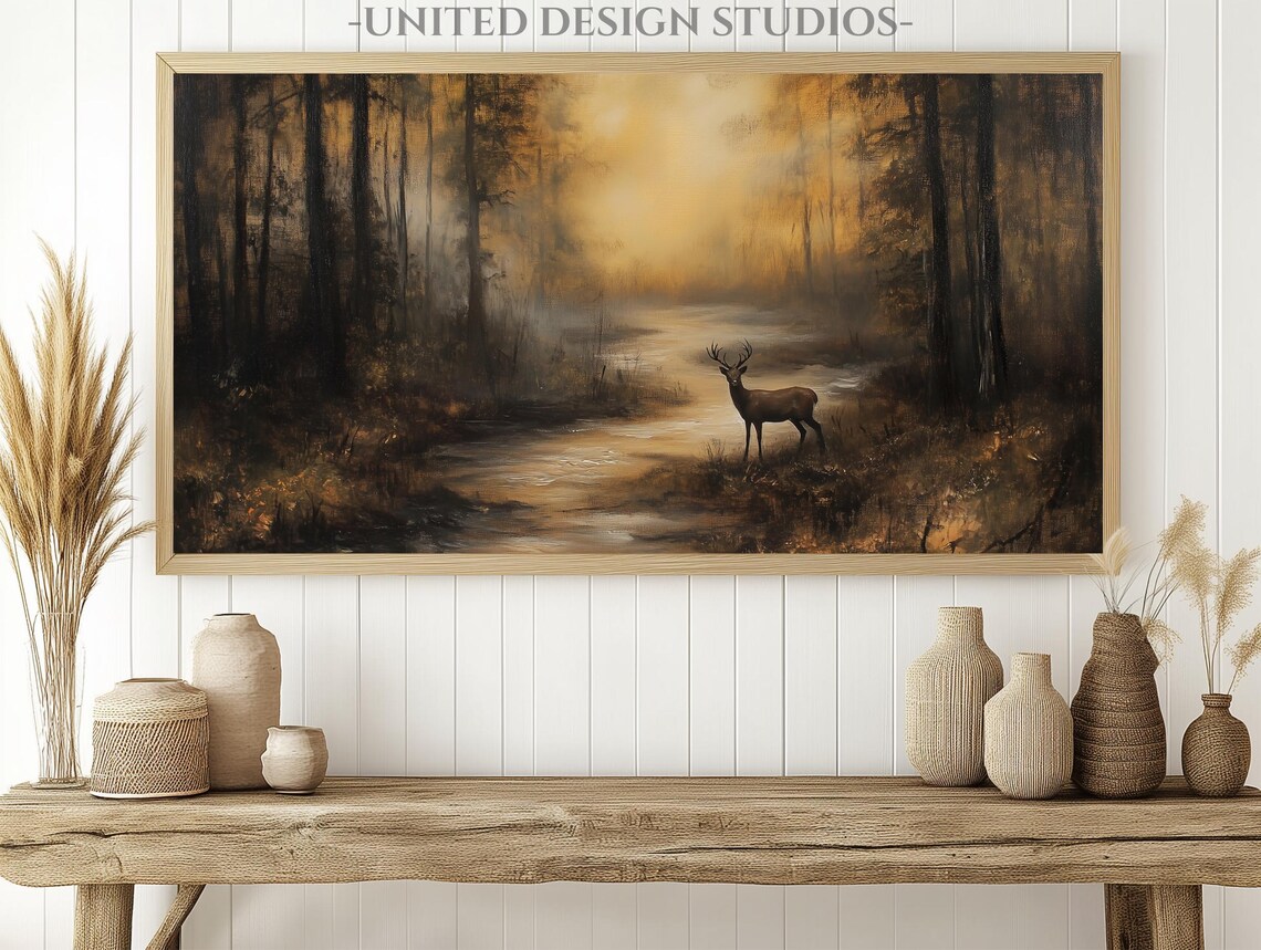 Autumn Wildlife Deer Art Print, Moody Fall Landscape - Image 3
