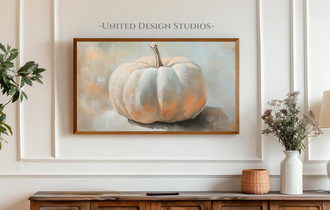 Single White Pumpkin Minimalist Neutral Fall Still Life Frame TV Poster - Image 3