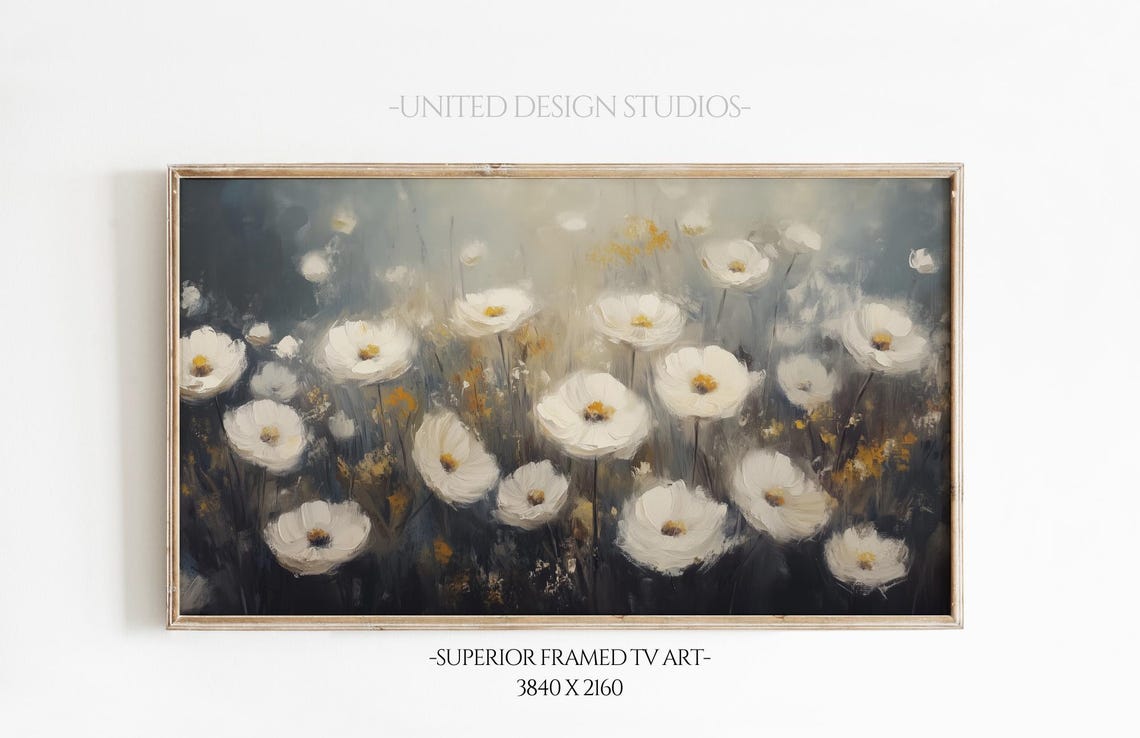 White Flowers Dark Moody Background Rustic Floral Still Life Poster