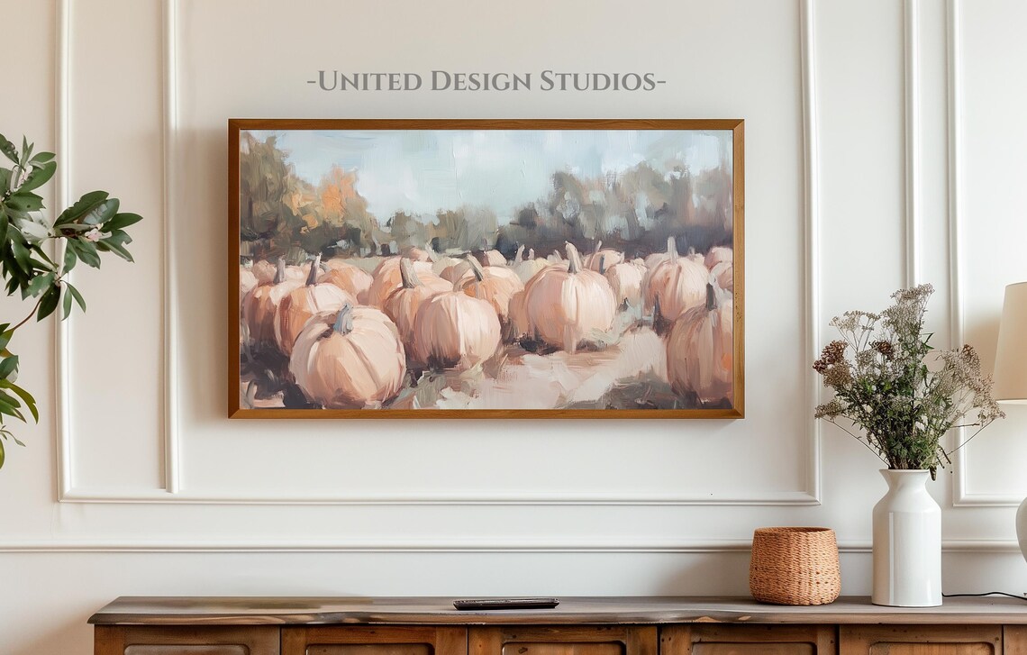 Muted Pumpkin Patch Harvest Field Warm Autumn Oil Painting Poster - Image 3