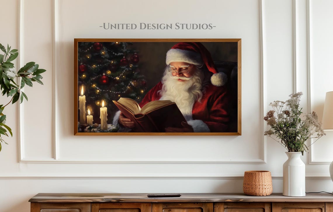 Christmas Frame Tv Art Santa Frame Tv Art Santa Claus Art For Tv Farmhouse Christmas Painting Holiday Frame Tv Art - Image 3