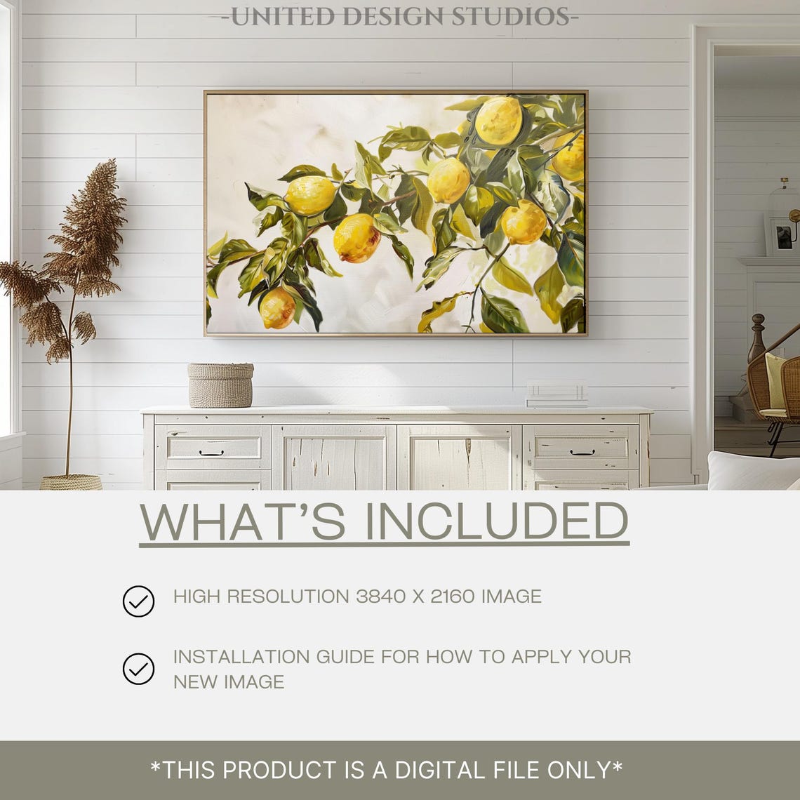 Lemon Tree Branch Watercolor Yellow Citrus Leaves Spring Wall Art - Image 2