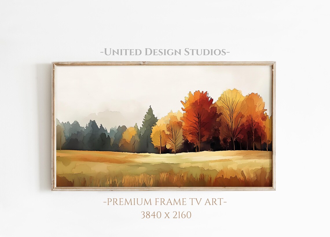 Autumn Landscape Watercolor Art Print, Fall Foliage
