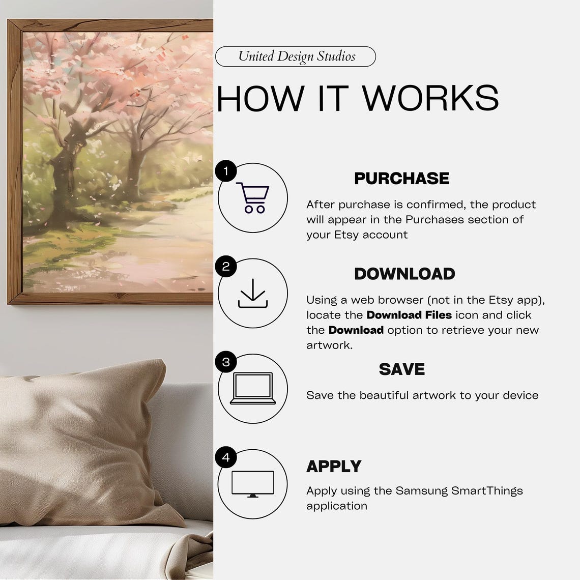 Cherry Blossom Trees Pink Petals Path Spring Painting Poster - Image 3