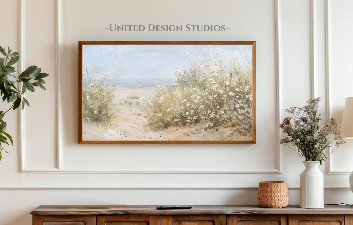 Sandy Beach Path Wildflowers Dunes Ocean Breeze Frame TV Art Poster - Image 4