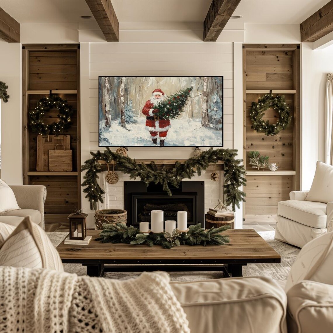 Christmas Santa Claus With Christmas Tree Art Print - Image 4