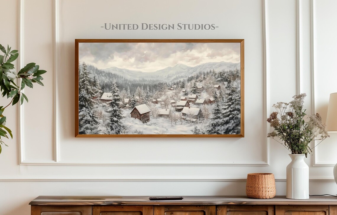 Winter Mountain Town Christmas Village Art Print - Image 3