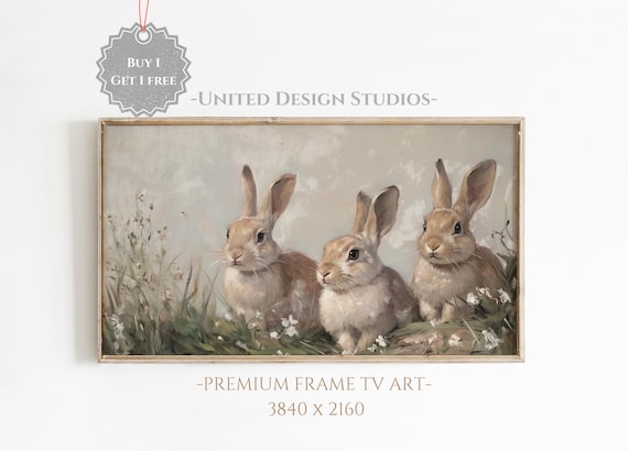 Easter Bunnies Tv Art Spring Rabbit Tv Art Moody Neutral Rabbit Animal Painting Easter Tv Screensaver Farmhouse Easter Tv Art