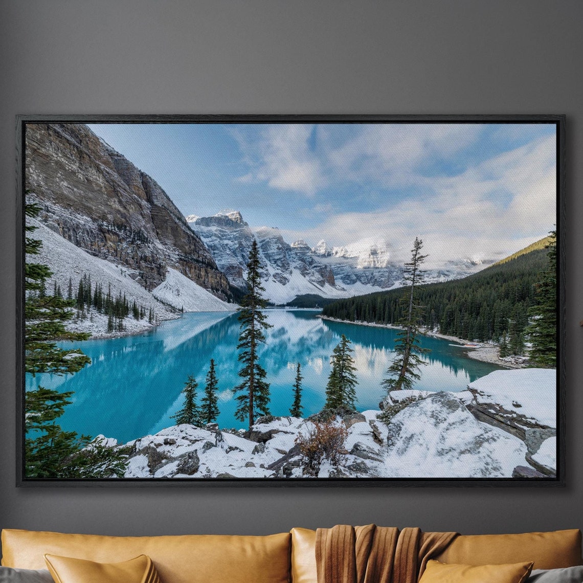 Moraine Lake Winter Turquoise Water Snow Peaks Alberta Poster