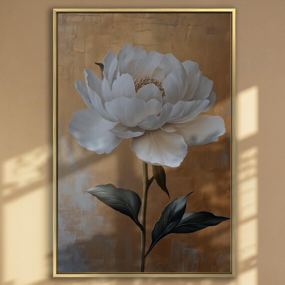 White Flower On Gold Background Wall Art Modern Floral Painting Print Living Room Wall Decor Luxury Botanical Artwork Ready To Hang