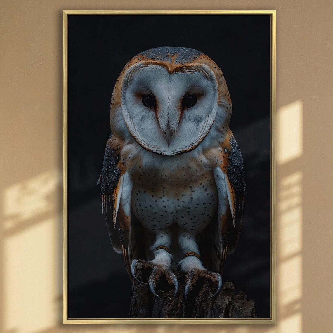 Barn Owl Intense Gaze On Black Background Dramatic Portrait Poster