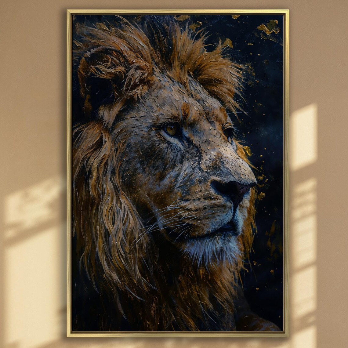 Lion Predatory Stare Art Print, Animal Oil Painting
