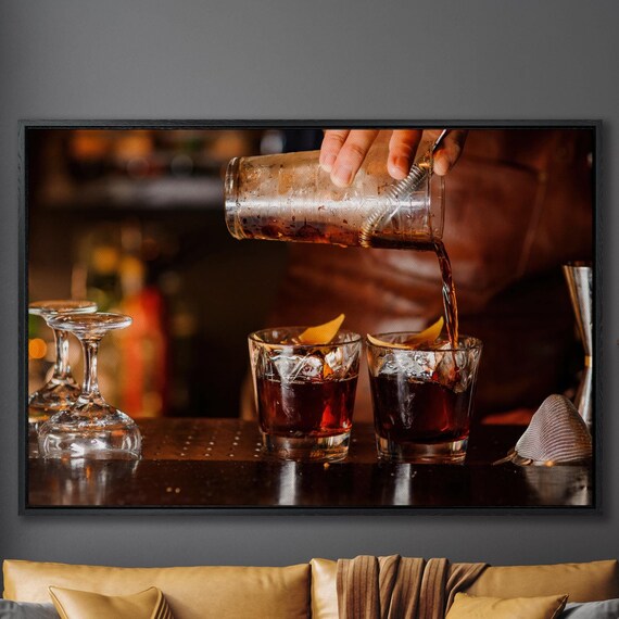 Bartender Pouring Classic Negroni Cocktail Moody Bar Large Wall Art