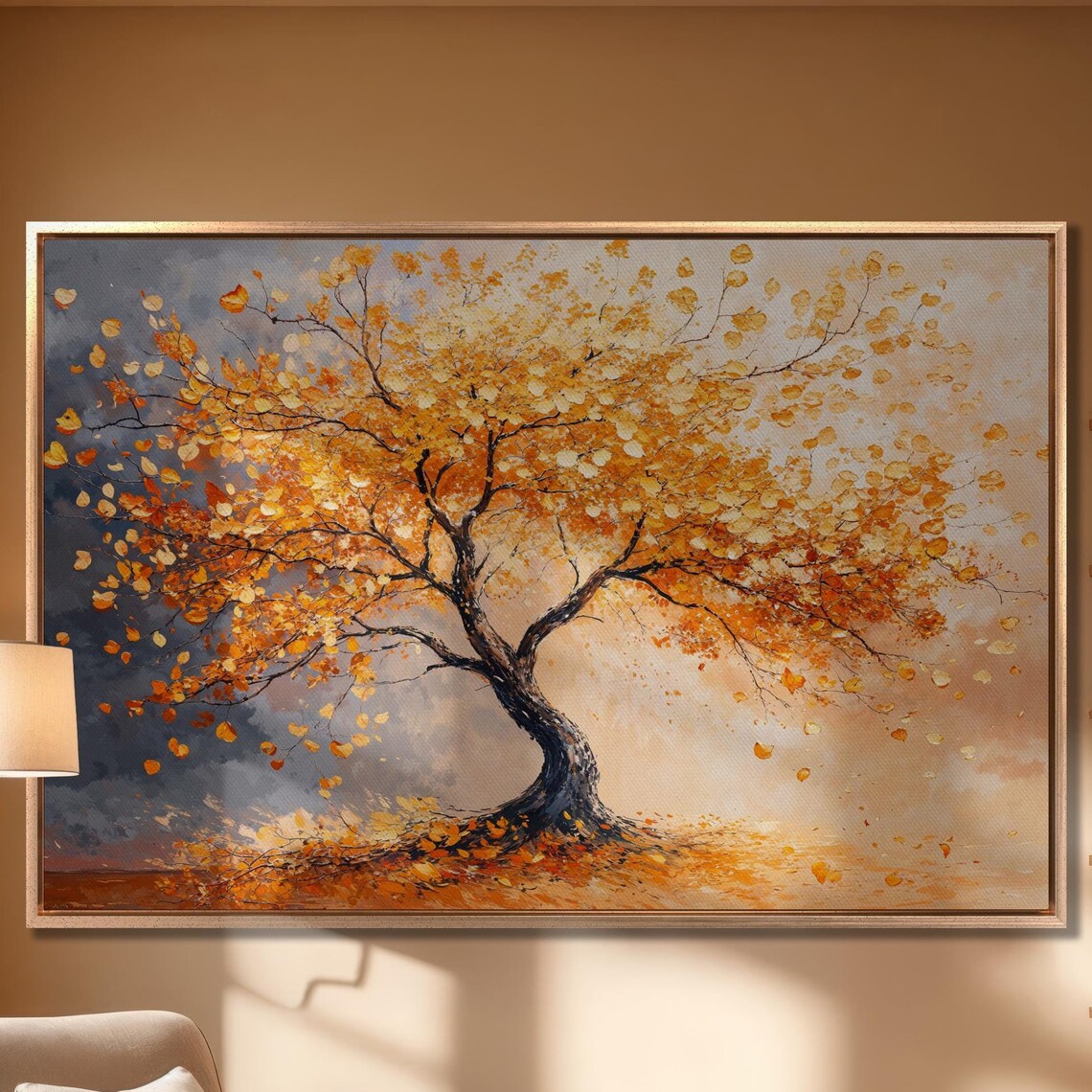 Autumn Tree with Golden Orange Leaves Nature Elegant Art Poster