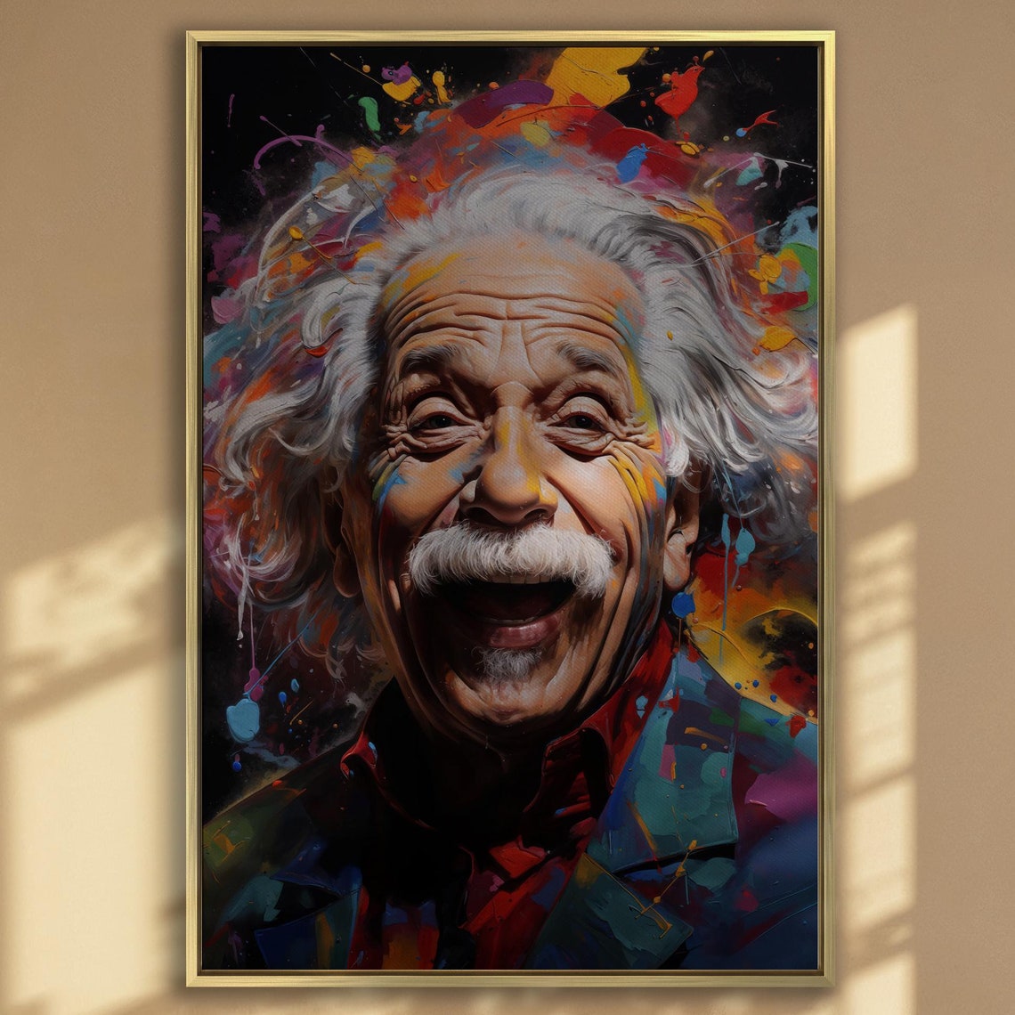 Albert Einstein Laughing Colorful Pop Art Portrait Painting Poster