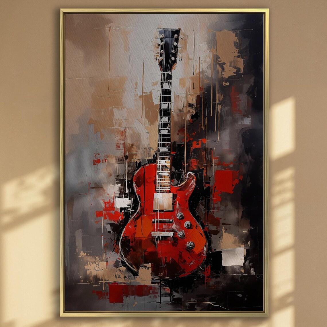 Red Electric Guitar Abstract Gray And Black Music Lover Wall Art