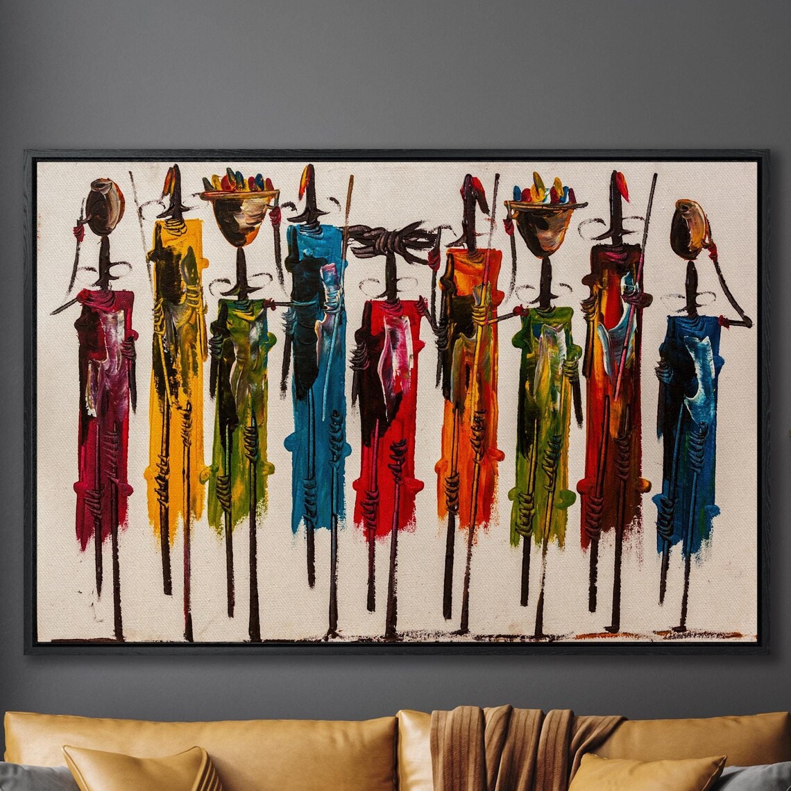 Abstract African Maasai Figures Colorful Tribal Painting Art Poster