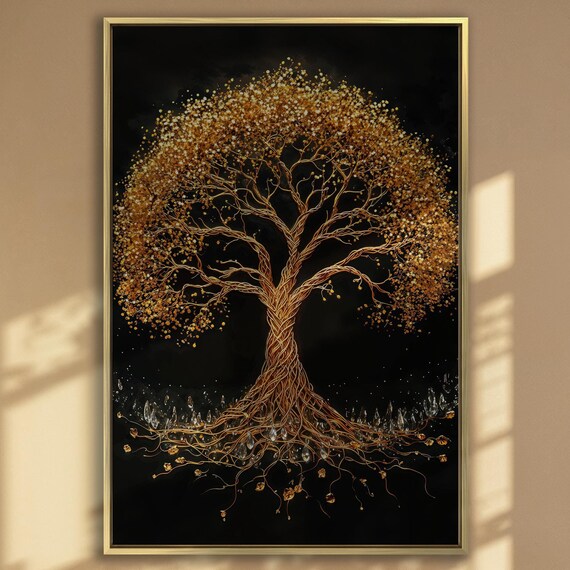 Golden Tree Of Life Wall Art Abstract Tree Painting Print Gold And Black Luxury Wall Decor Nature Inspired Artwork Ready To Hang Gift