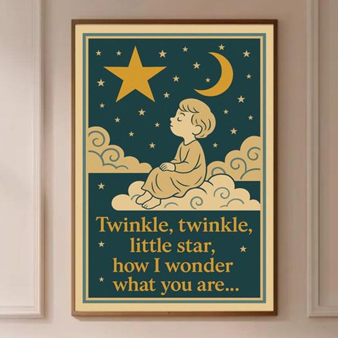 Vintage Twinkle Nursery Art Print Moon And Stars