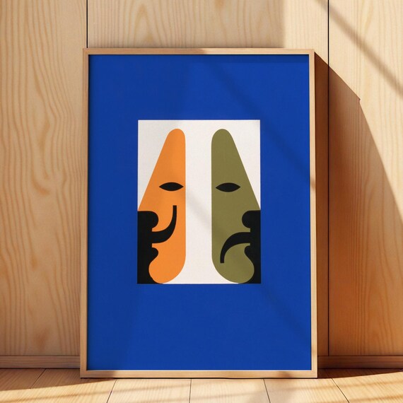 Abstract Comedy and Tragedy Theatre Masks Modern Graphic Art Poster