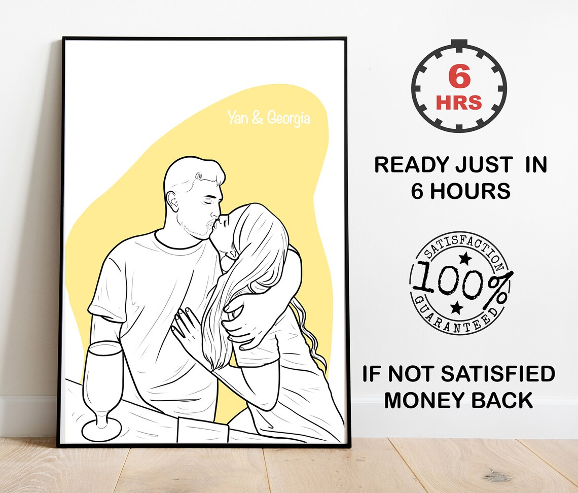 Yan and Georgia Custom Kissing Couple One Line Drawing Poster
