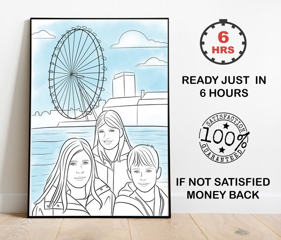 Custom Artwork Painting Outline Drawing Fram Photo Mothers Day Gift Line Art Portrait One Line Painting Gift For Him