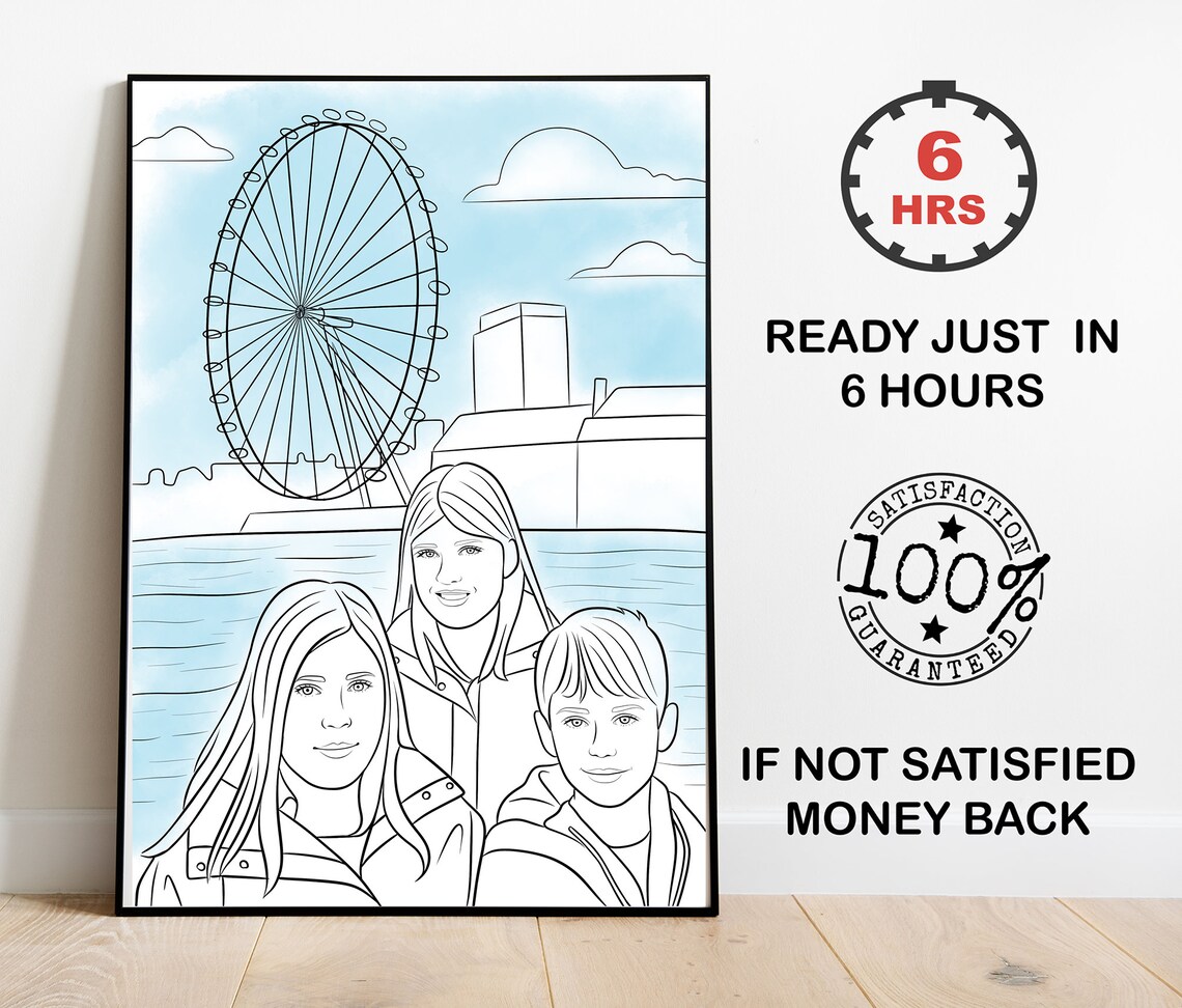 Custom Artwork Painting Outline Drawing Fram Photo Mothers Day Gift Line Art Portrait One Line Painting Gift For Him