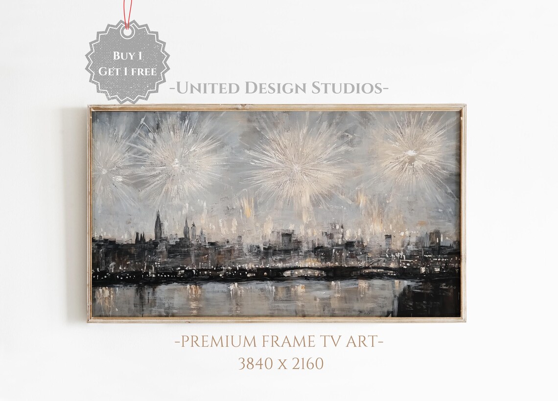 New Years Eve Fireworks Farmhouse Art Print