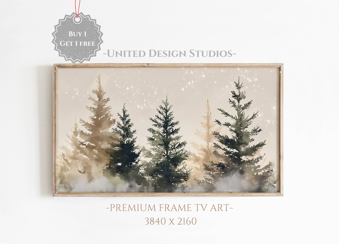 Winter Forest Evergreen Trees Watercolor Art Print