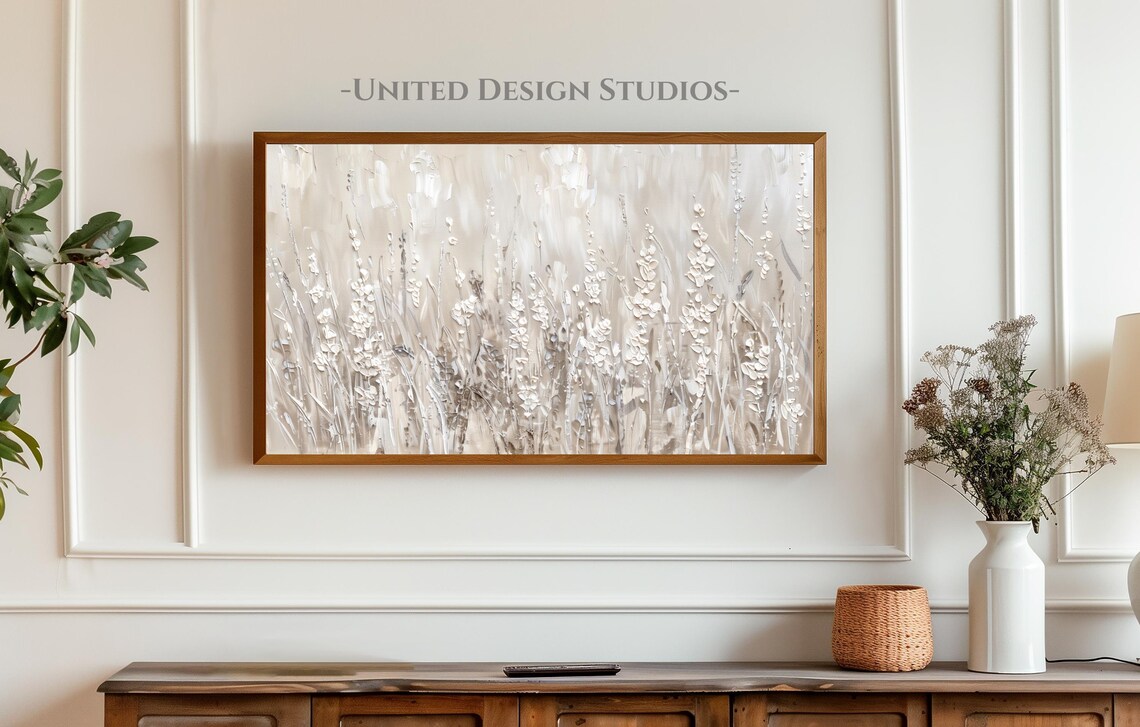 Neutral Beige Abstract Wildflowers Textured Impasto Floral Art Poster - Image 4