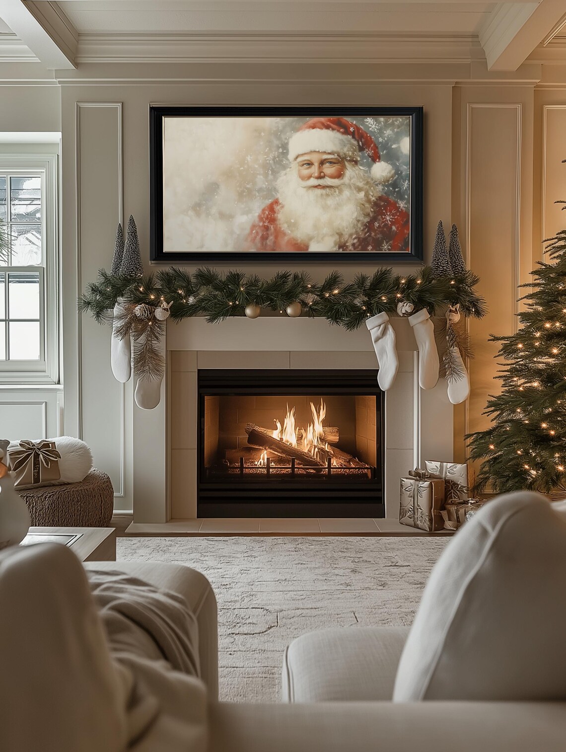 Christmas Frame Tv Art Neutral Christmas Santa Painting Frame Tv Art Winter Frame Tv Art Farmhouse Santa Christmas Frame Tv Art - Image 2