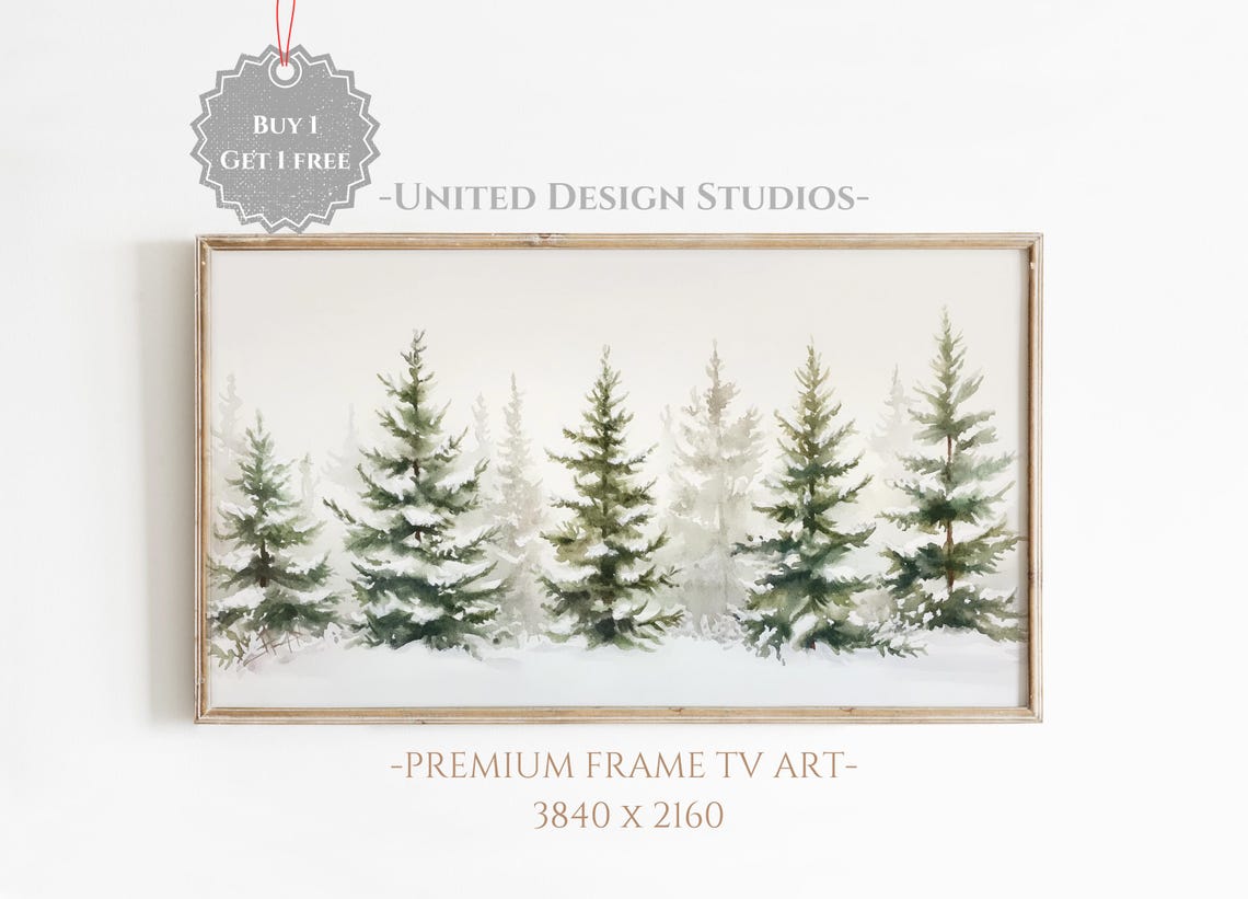 Winter Frame Tv Art Neutral Winter Landscape Watercolor Painting Frame Tv Art Farmhouse Winter Tv Art Holiday Frame Tv Art