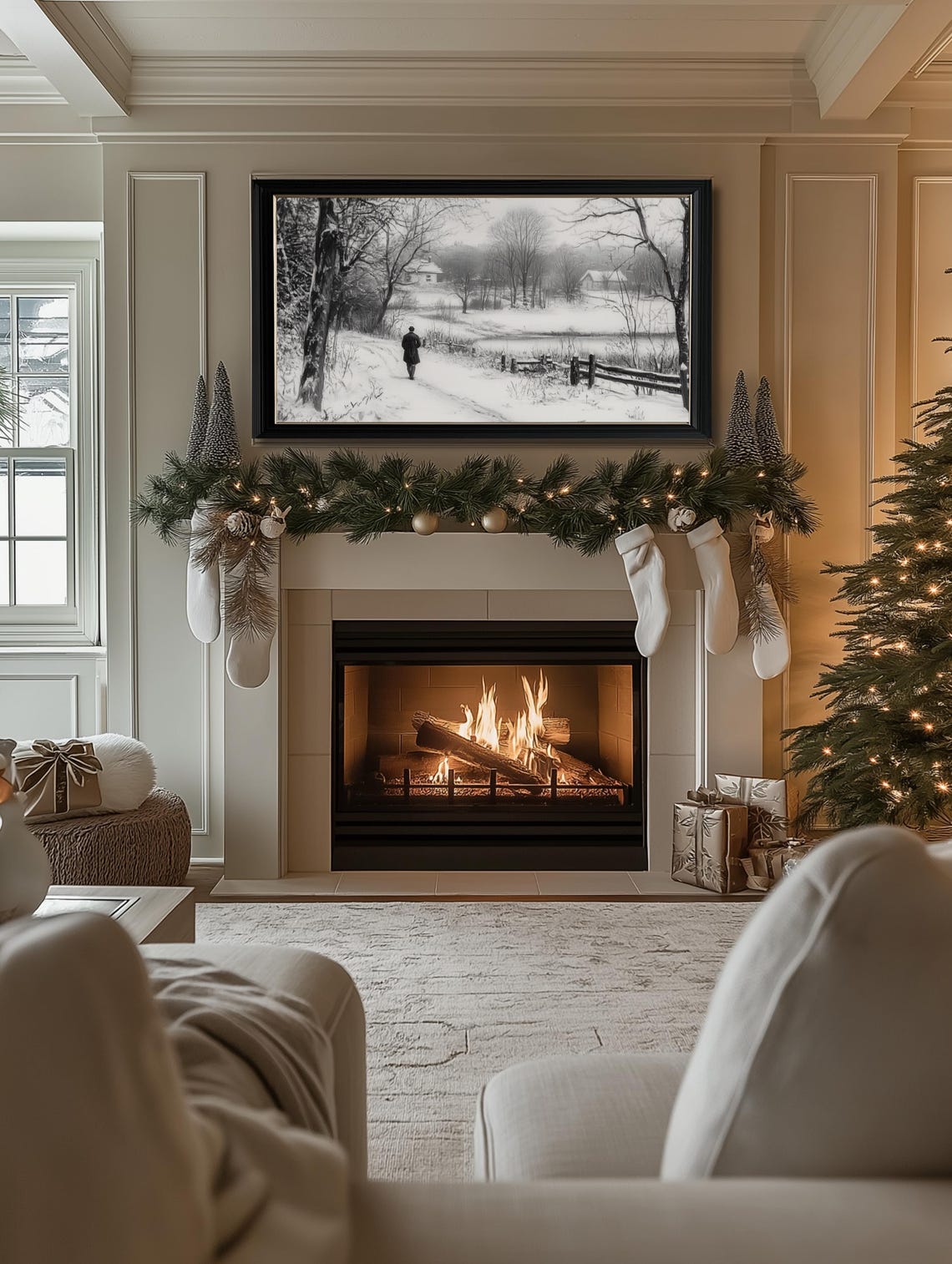 Winter Frame Tv Art Painting Of Winter Forest Lake Landscape Frame Tv Art Farmhouse Winter Landscape Art For Tv Christmas Frame Tv Art - Image 2