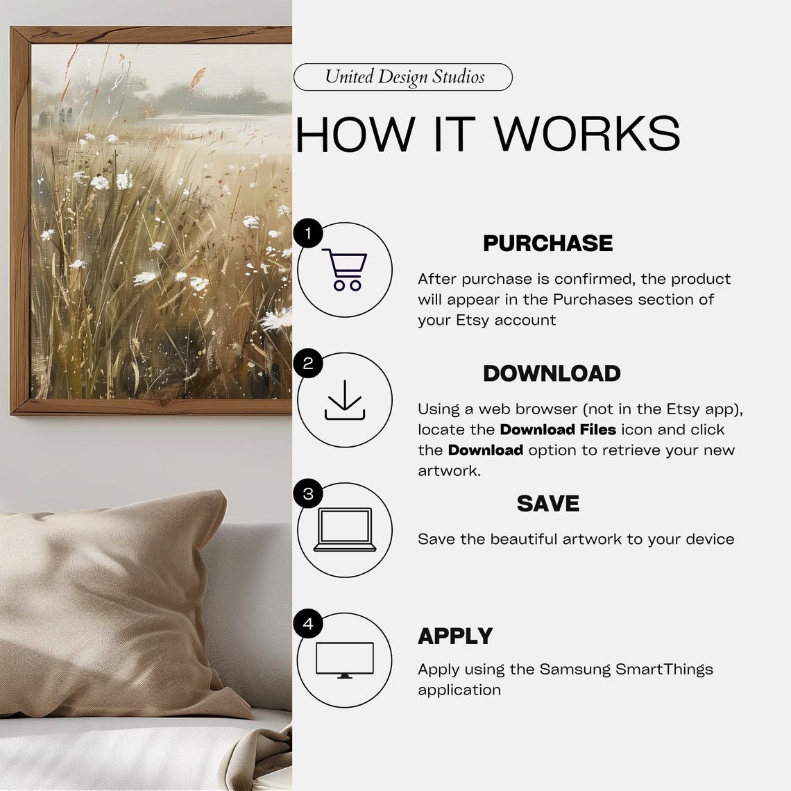 Golden Summer Wildflower Meadow Warm Oil Painting Art Poster - Image 3