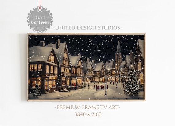 Christmas Winter Village Night Art Print