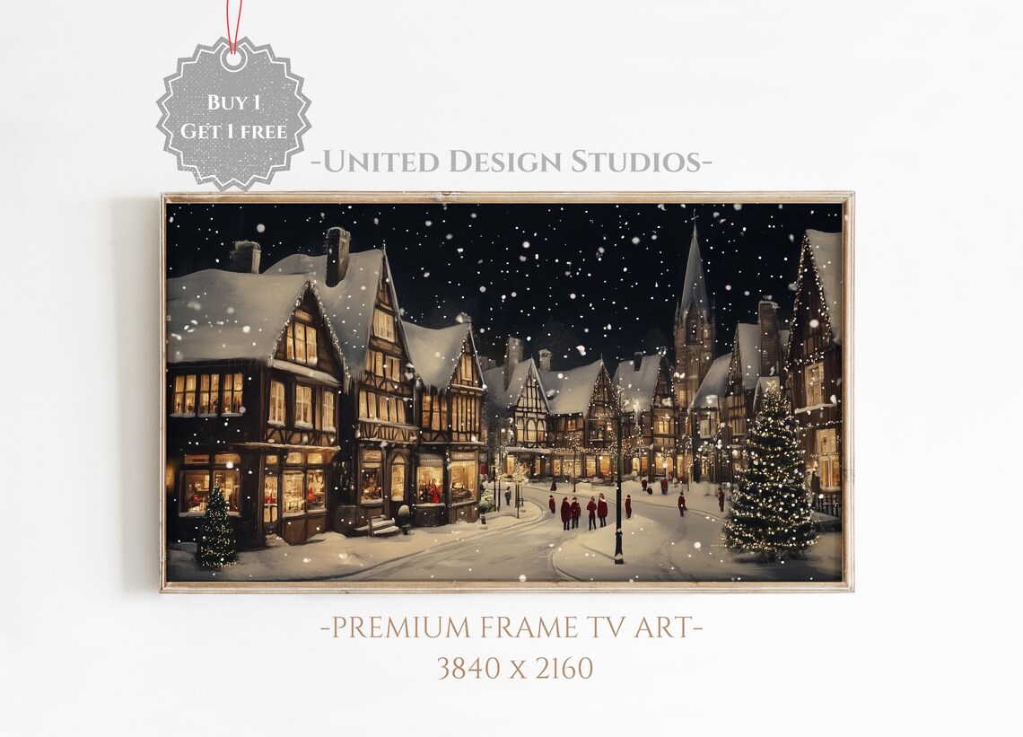 Christmas Winter Village Night Art Print