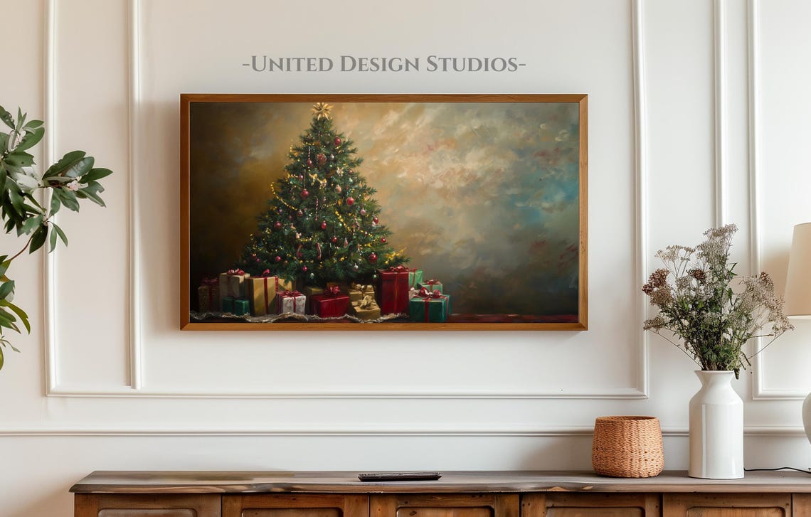 Christmas Tree Gifts Gold Star Moody Vintage Holiday Decor Poster - Image 3