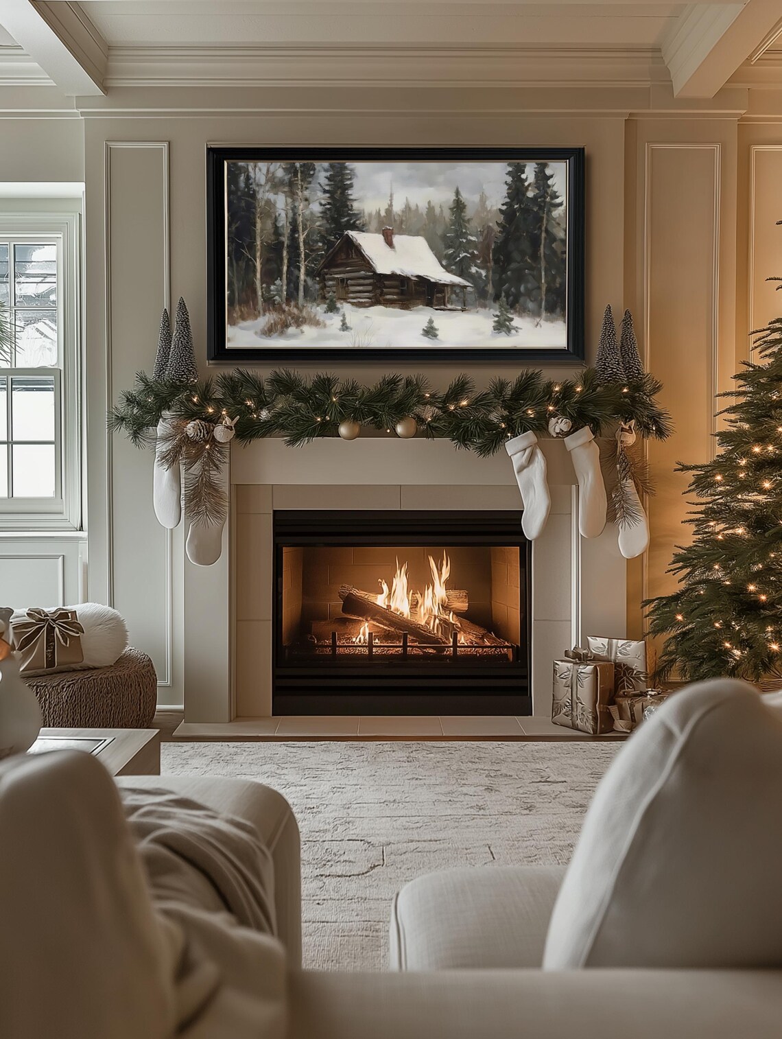 Winter Cabin Rustic Painting, Farmhouse Holiday Art Print - Image 2