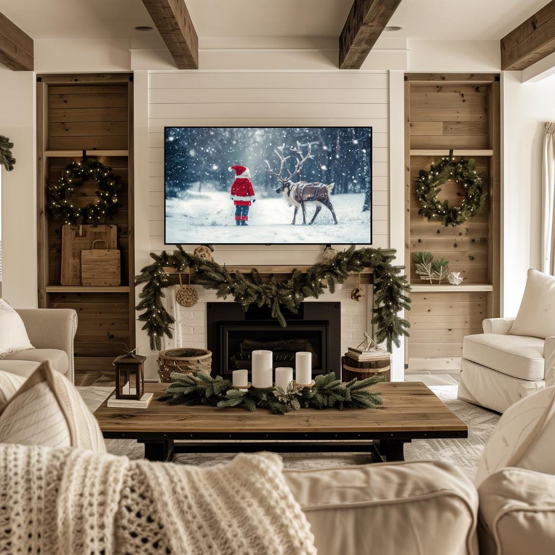 Christmas Frame Tv Art Young Santa With Reindeer Frame Tv Art Child With Reindeer Tv Art Christmas Decor Family Christmas Tv Art - Image 4