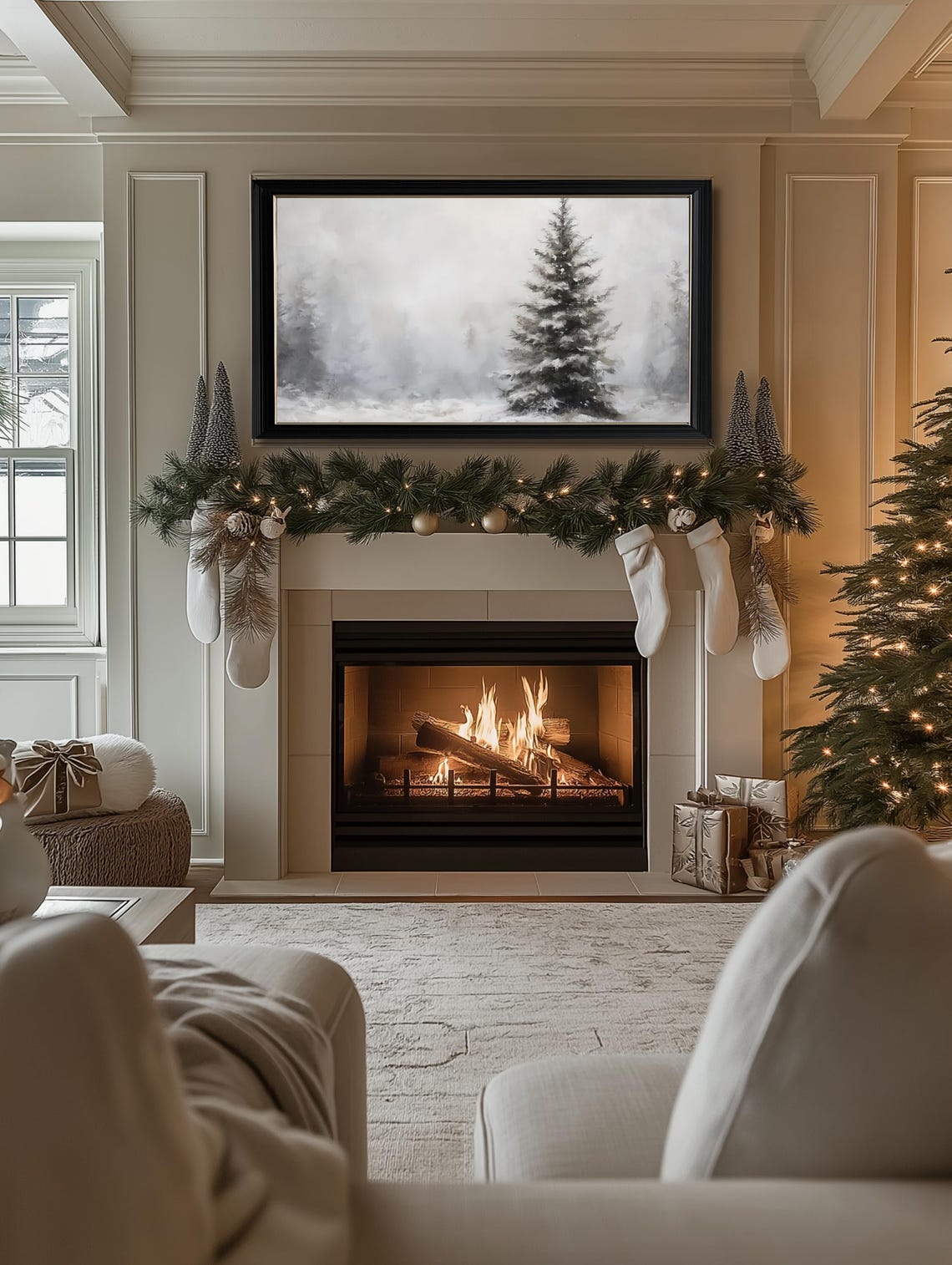 Frame Tv Winter Painting Of Pine Tree Forest Frame Tv Art Moody Winter Frame Tv Art Farmhouse Christmas Oil Painting - Image 2