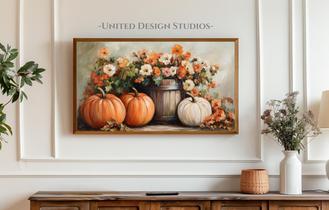Fall Flowers and Pumpkins Art Print, Farmhouse - Image 3
