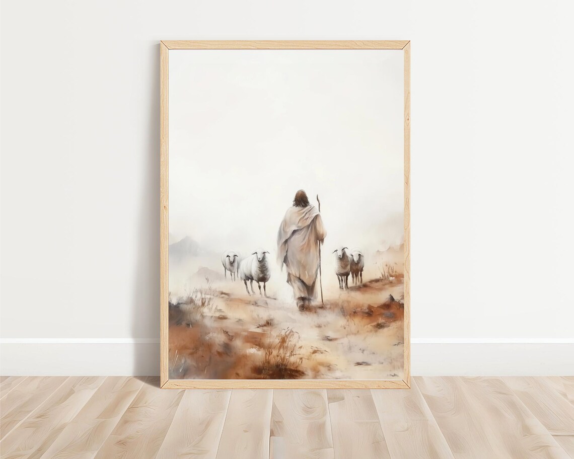 Jesus Faithful Good Shepherd Minimalist Christian Art - Image 3