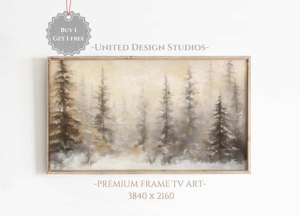 Winter Frame Tv Art Neutral Winter Landscape Painting Of Evergreen Trees For Frame Tv Holiday Frame Tv Art Farmhouse Winter Tv Art