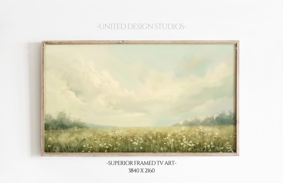 Soft Spring Meadow Cloudy Sky Green Landscape Painting Poster