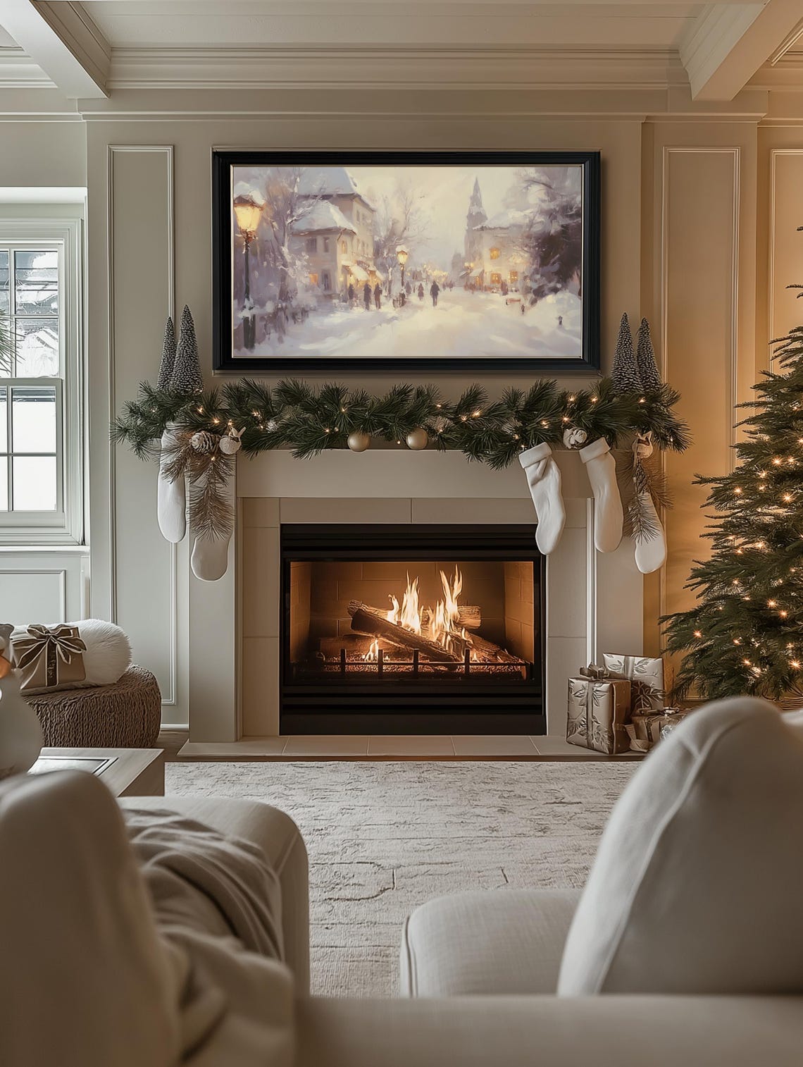 Frame Tv Winter Art Snowy Winter Town Painting For Frame Tv Farmhouse Winter Tv Art Frame Tv Christmas Art Cottagecore Winter Tv Art - Image 3