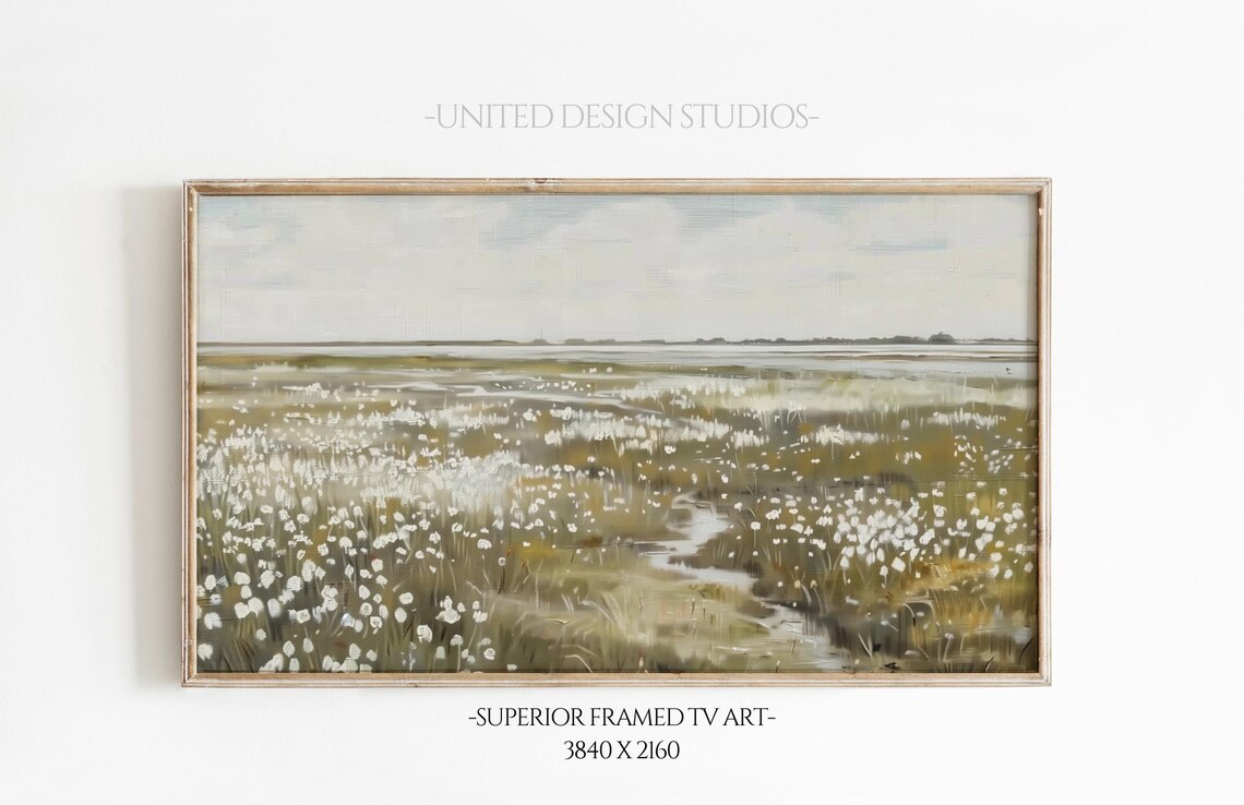 Muted Wildflower Field Green Gold Oil Painting Meadow Poster