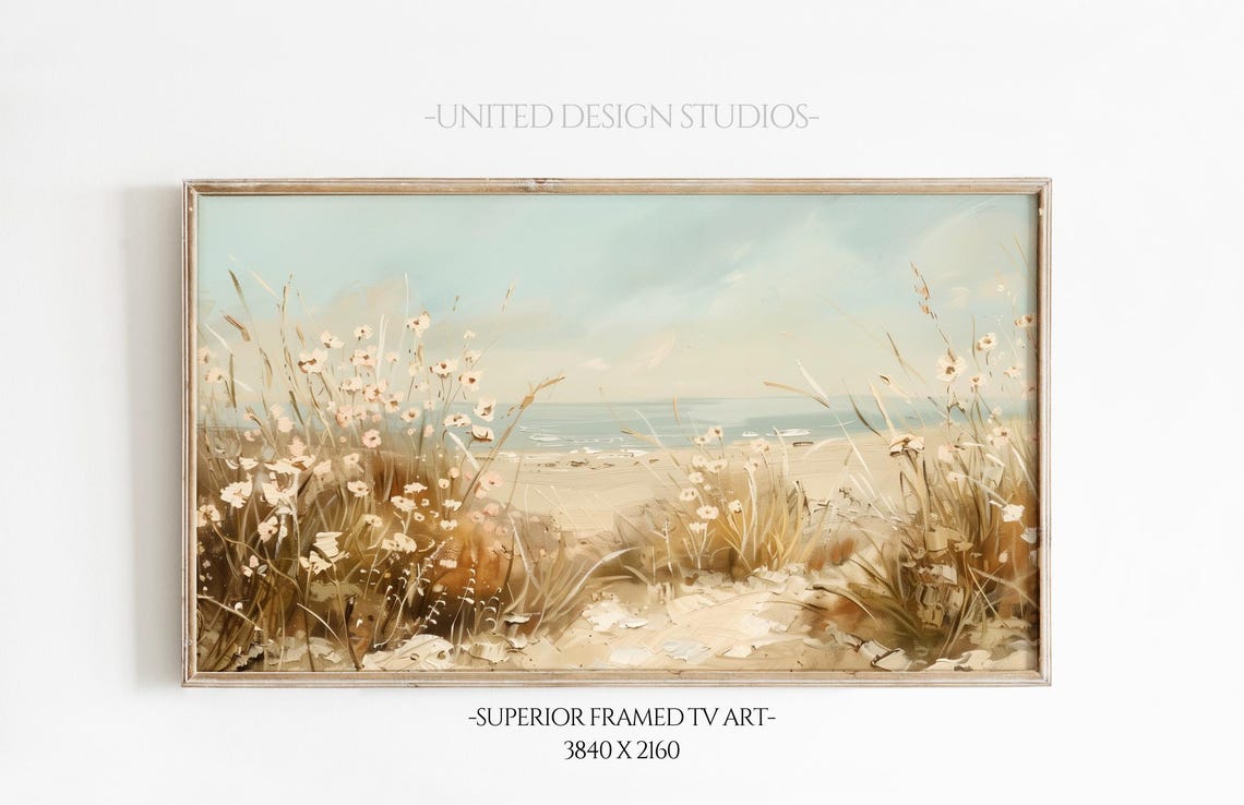 Coastal Wildflowers Beach Dunes Ocean View Serene Frame TV Art Poster